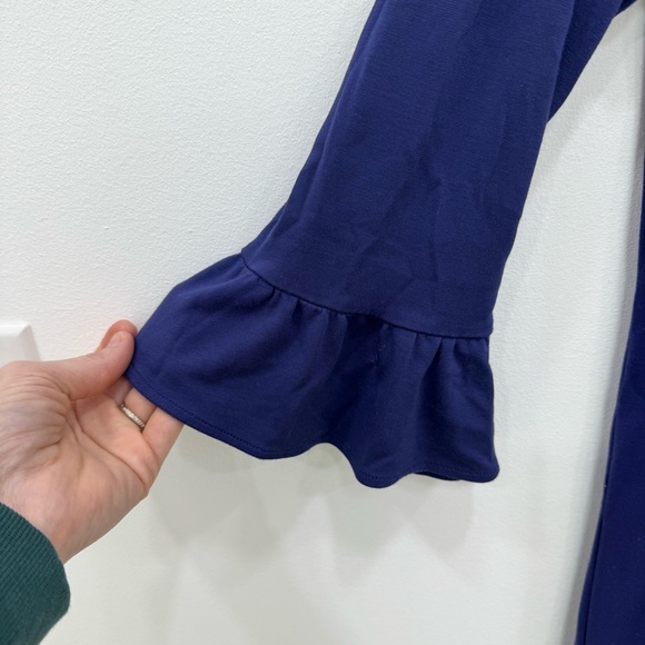 Tori Richard Honolulu Dress soft navy blue with white trim split neck midi knee - Picture 4 of 6